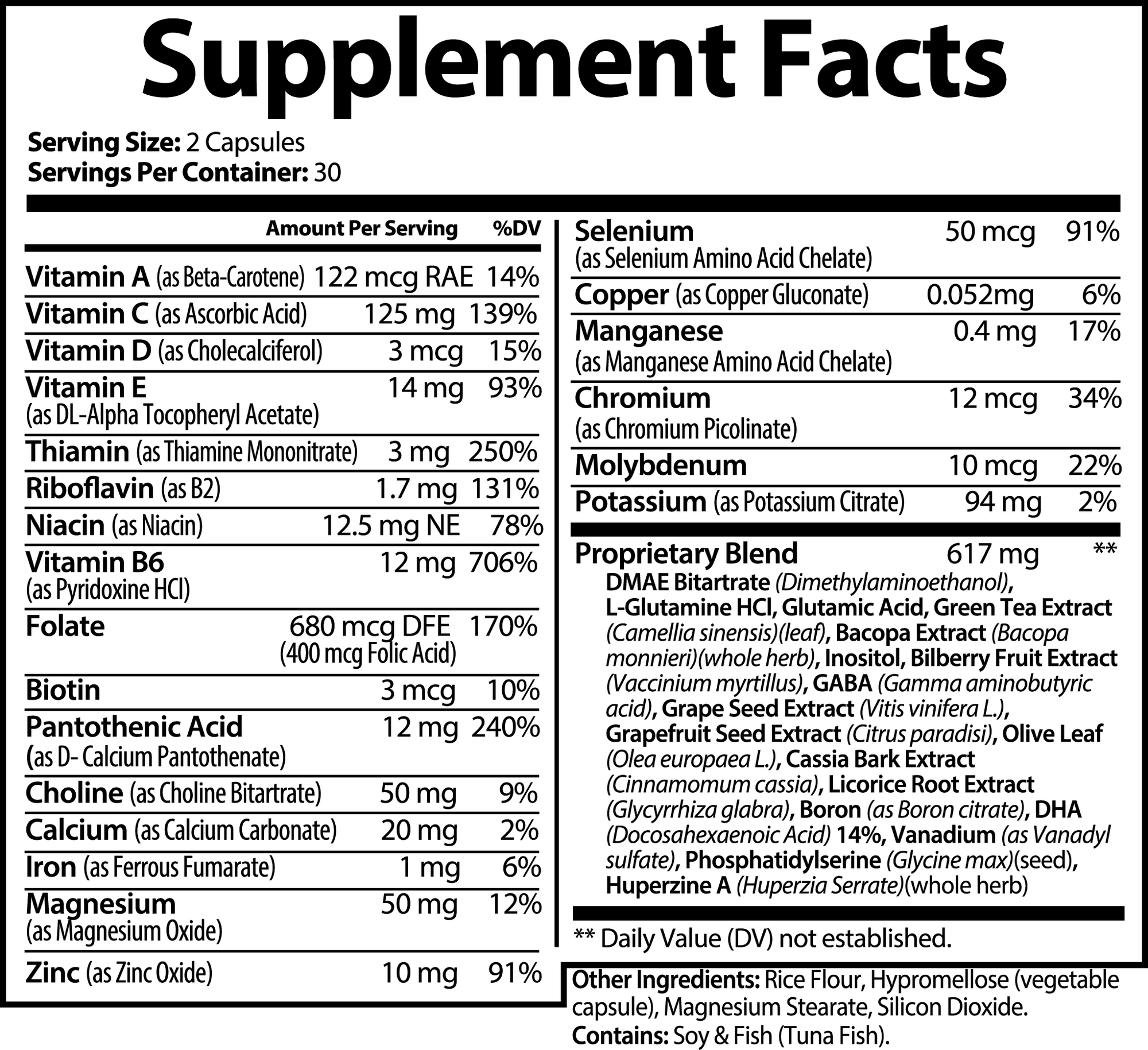 Brain & Focus Formula Supplement Facts